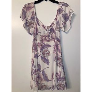 Purple floral fluttered sleeve dress
